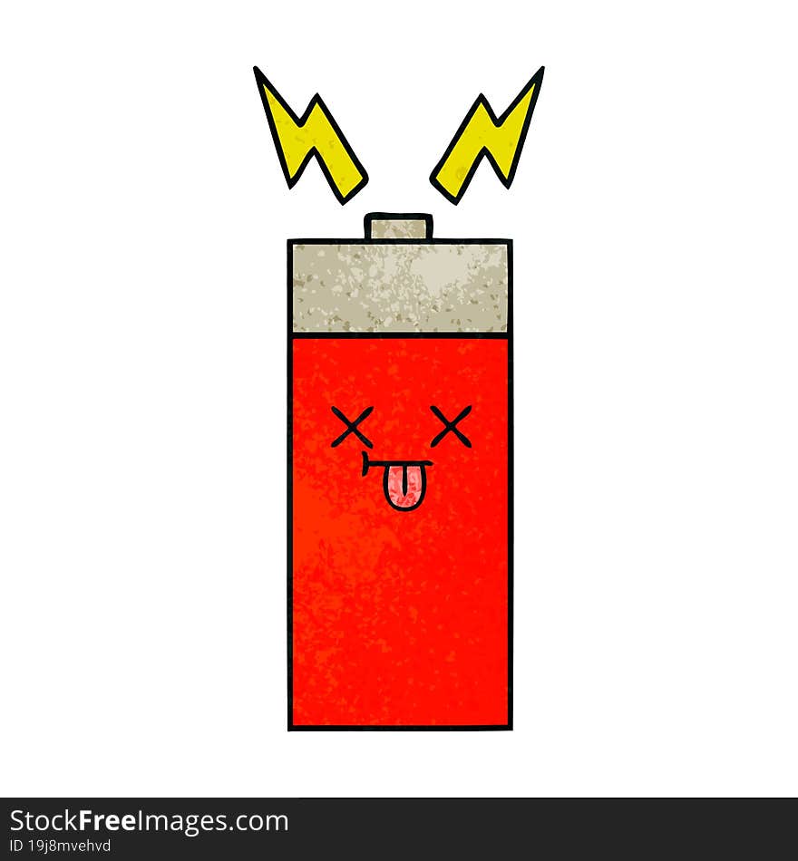 retro grunge texture cartoon of a battery