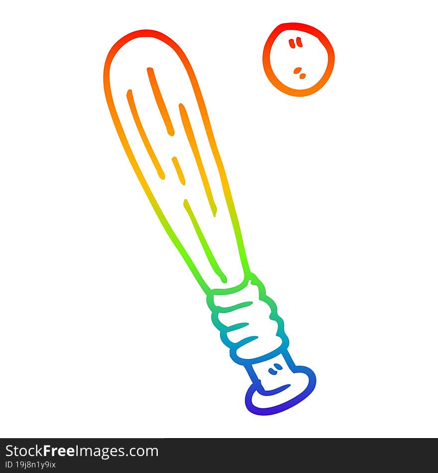 rainbow gradient line drawing cartoon bat and ball