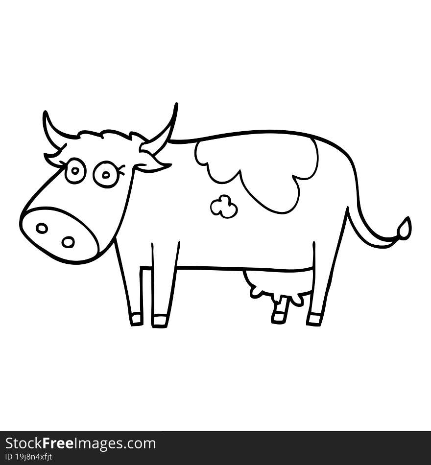 Line Drawing Cartoon Farm Cow