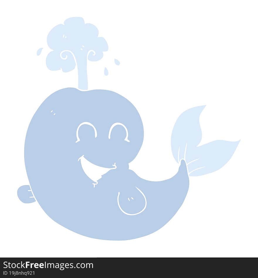 flat color illustration of a cartoon whale spouting water