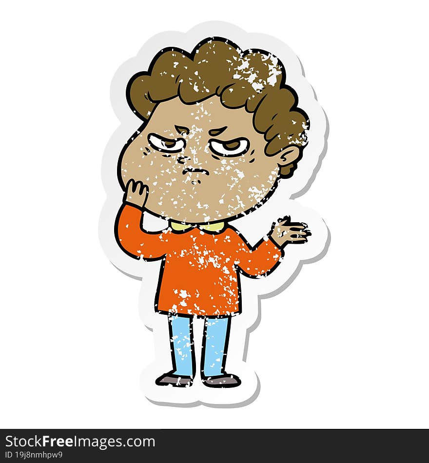 distressed sticker of a cartoon angry man