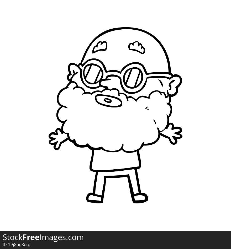 cartoon curious man with beard and sunglasses. cartoon curious man with beard and sunglasses