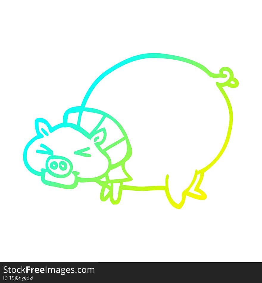 cold gradient line drawing cartoon fat pig