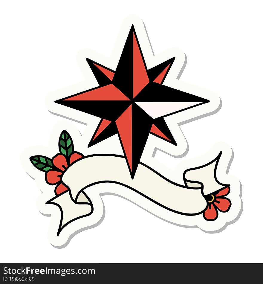 tattoo sticker with banner of a star