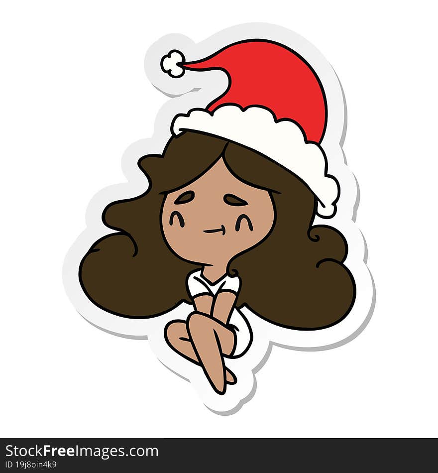 Christmas Sticker Cartoon Of Kawaii Girl