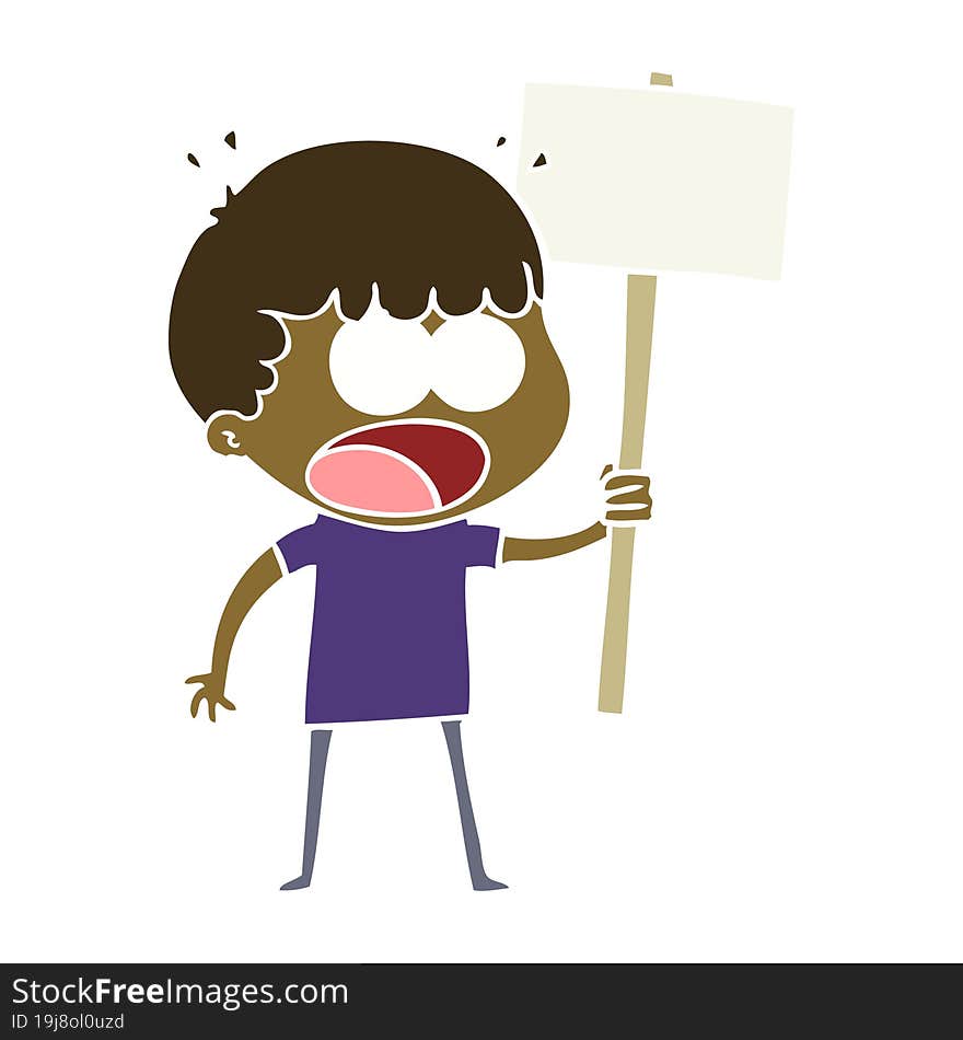 flat color style cartoon shocked man with placard