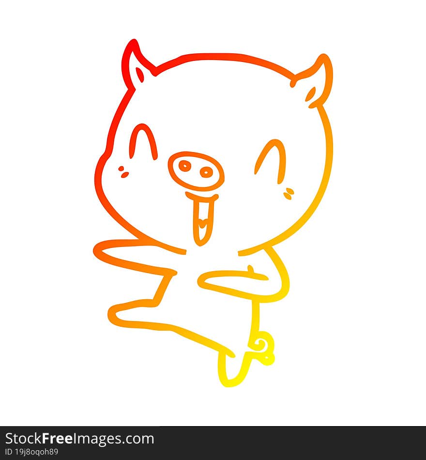 warm gradient line drawing cartoon pig dancing