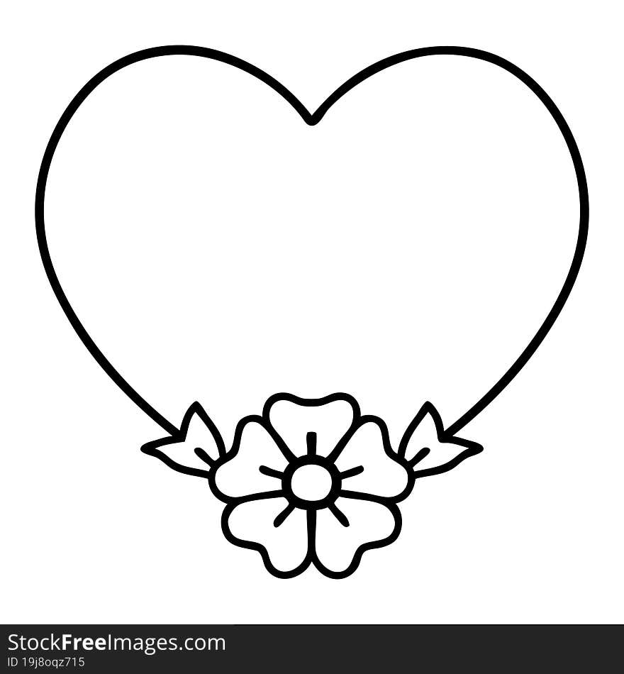 black line tattoo of a heart and flower