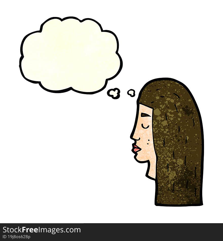 cartoon female face profile with thought bubble