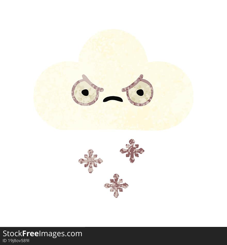 retro illustration style cartoon snow cloud