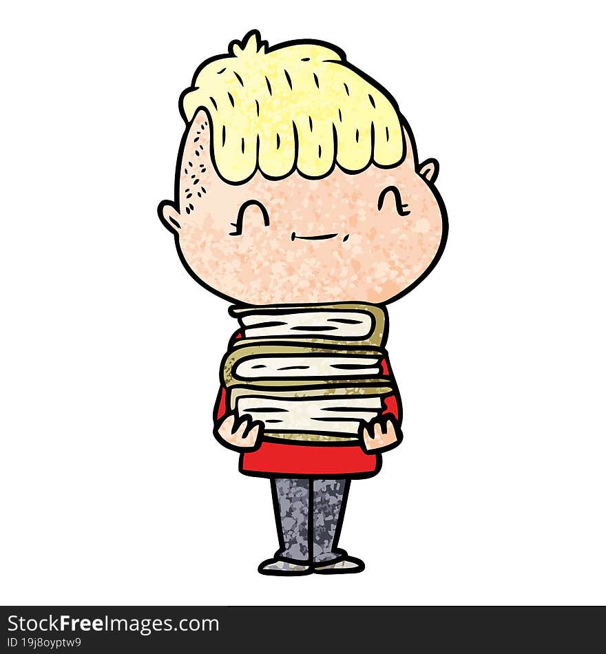 cartoon friendly boy with books. cartoon friendly boy with books