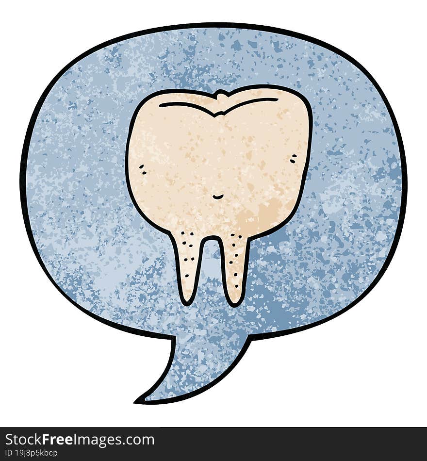 cartoon tooth and speech bubble in retro texture style