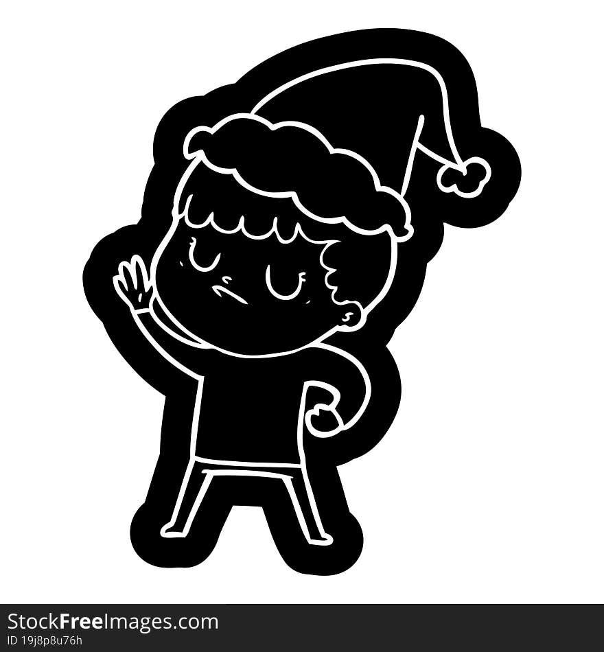 cartoon icon of a grumpy boy wearing santa hat