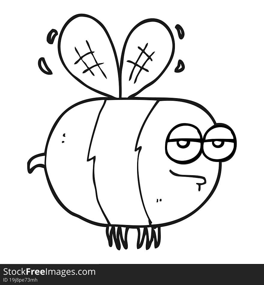 black and white cartoon unhappy bee