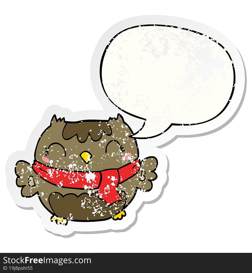 cute cartoon owl and speech bubble distressed sticker