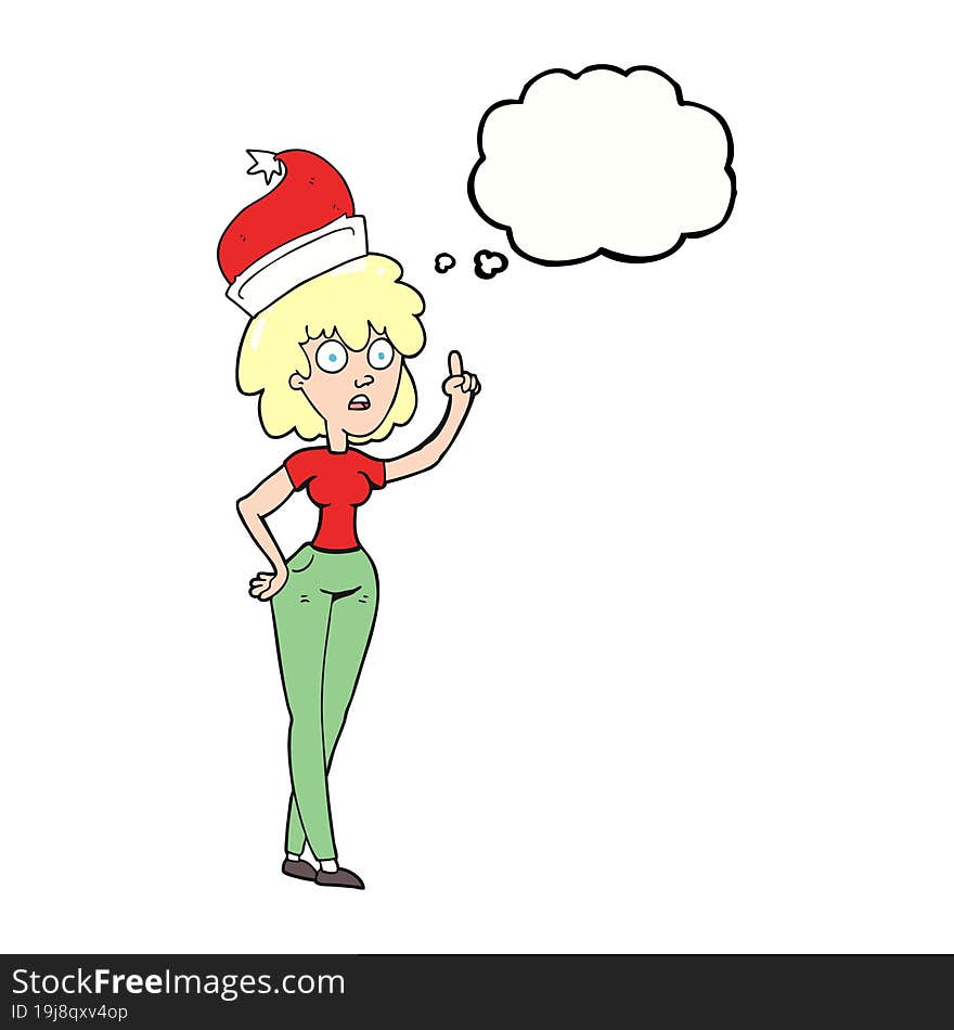 thought bubble cartoon woman wearing santa hat