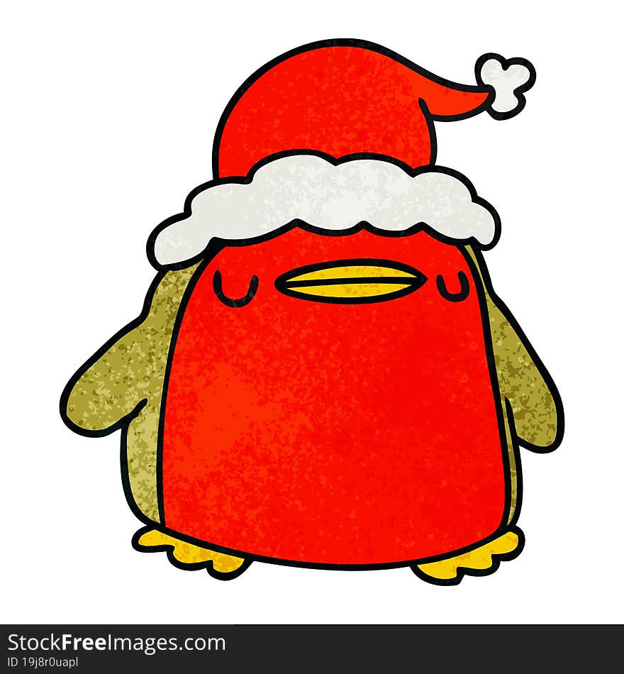 hand drawn christmas textured cartoon of kawaii robin. hand drawn christmas textured cartoon of kawaii robin