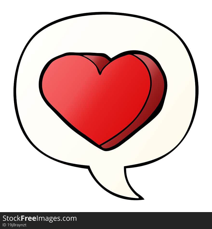 cartoon love heart and speech bubble in smooth gradient style