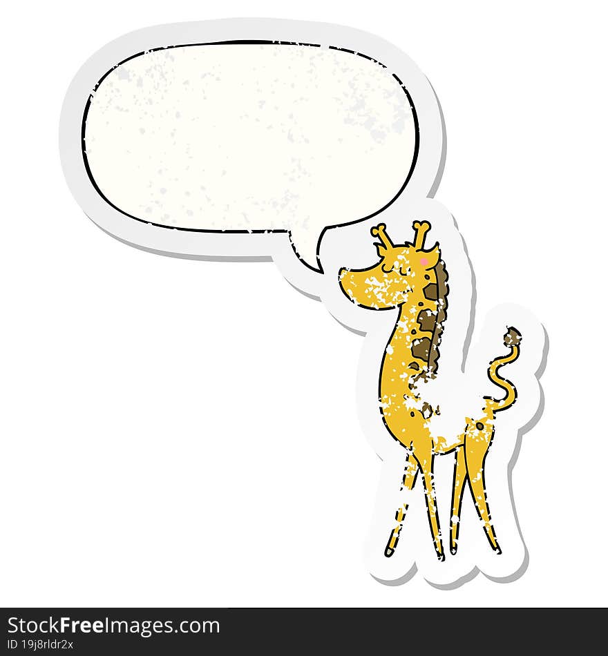 cartoon giraffe and speech bubble distressed sticker