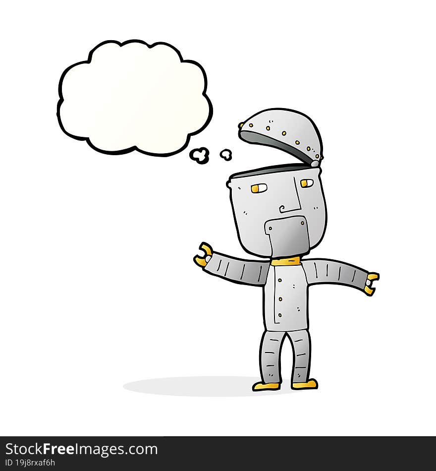 cartoon funny robot with thought bubble