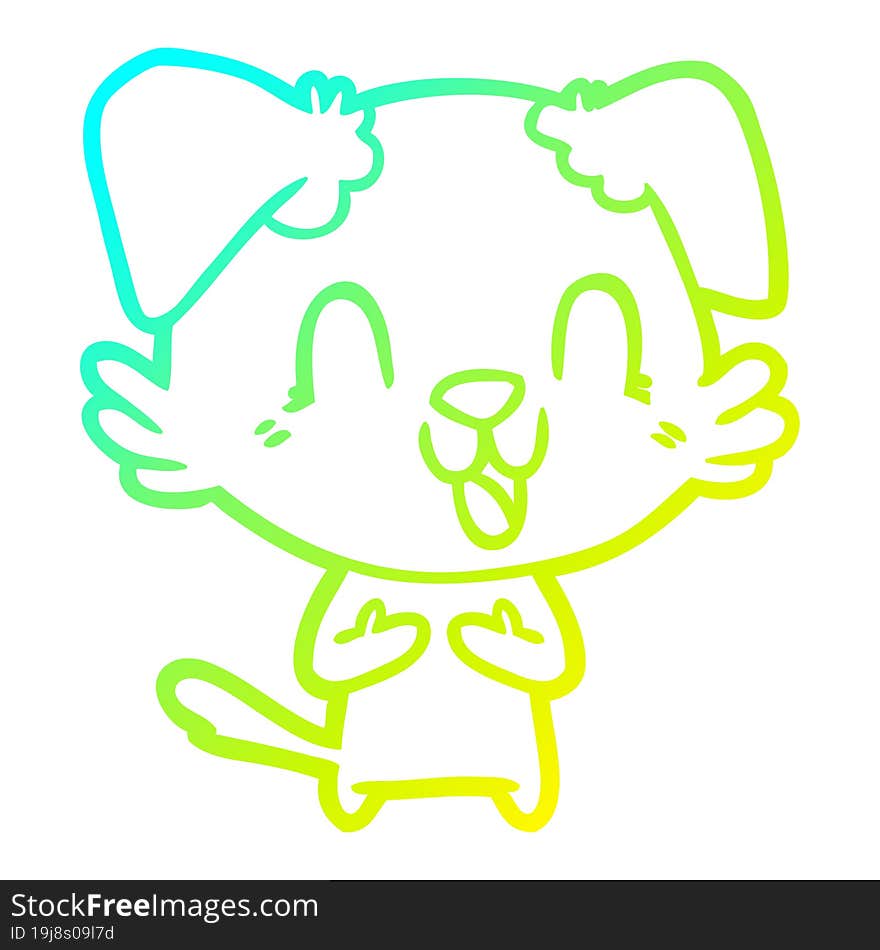 cold gradient line drawing laughing cartoon dog