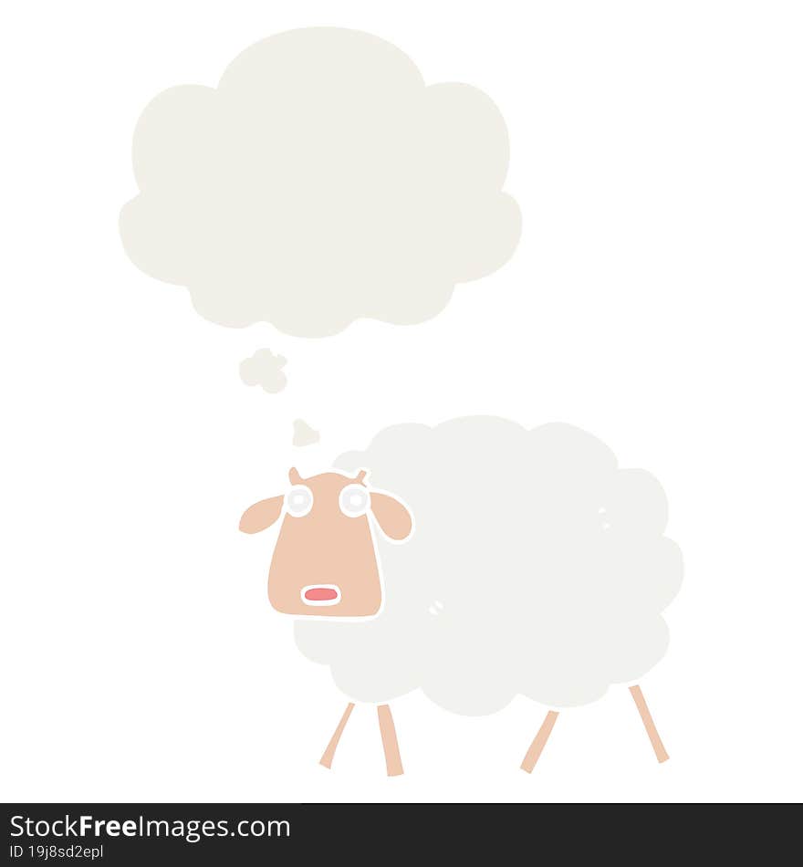 cartoon sheep and thought bubble in retro style