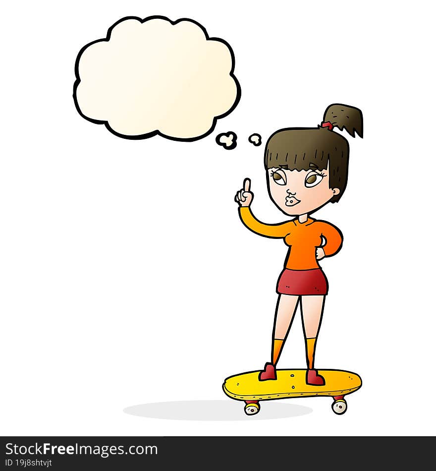 cartoon skater girl with thought bubble