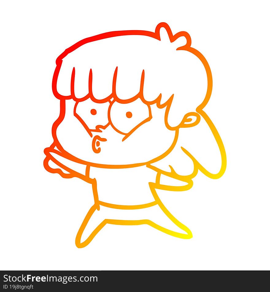 warm gradient line drawing cartoon whistling girl