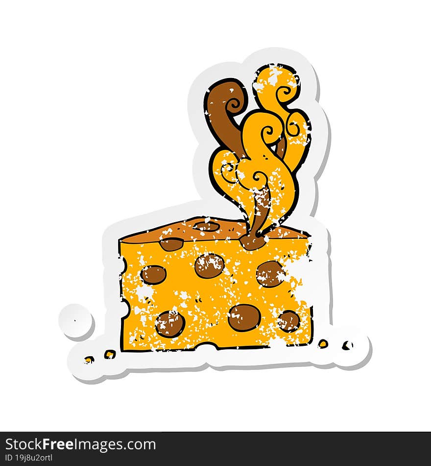 Retro Distressed Sticker Of A Cartoon Smelly Cheese