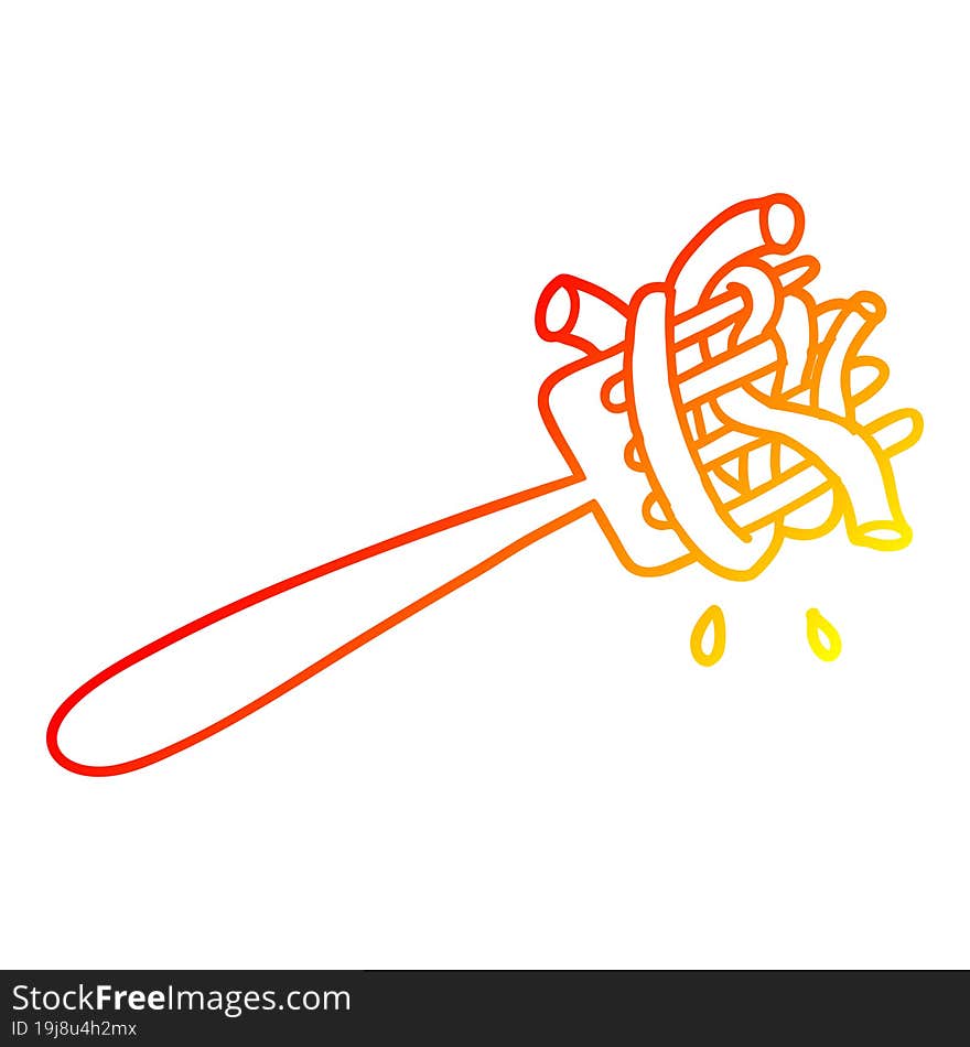 Warm Gradient Line Drawing Cartoon Spaghetti On Fork