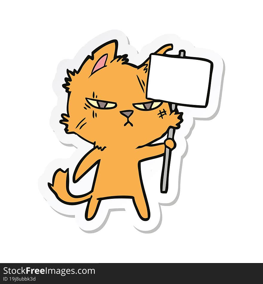 sticker of a tough cartoon cat with protest sign