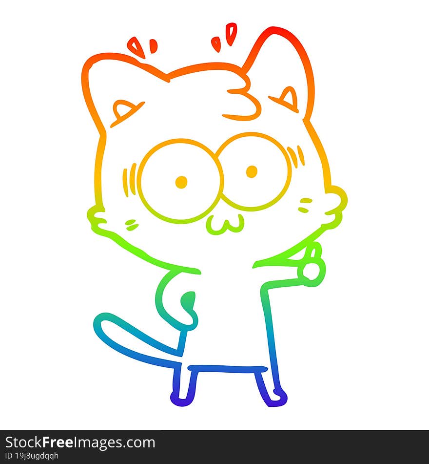 rainbow gradient line drawing cartoon surprised cat