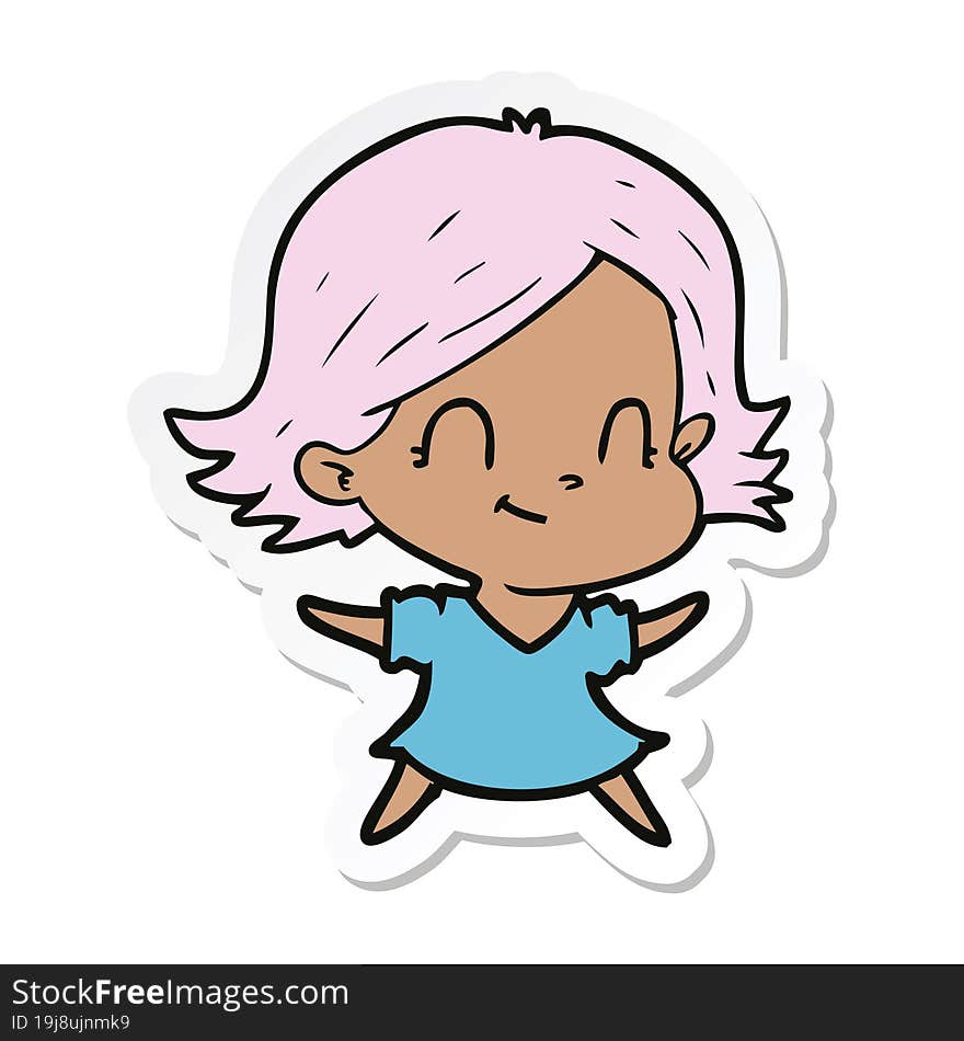 sticker of a cartoon friendly girl