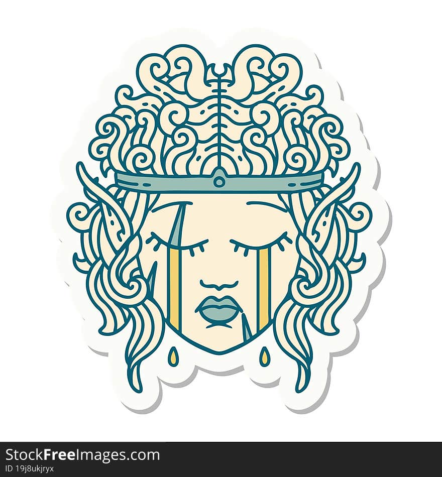 crying elf barbarian character face sticker