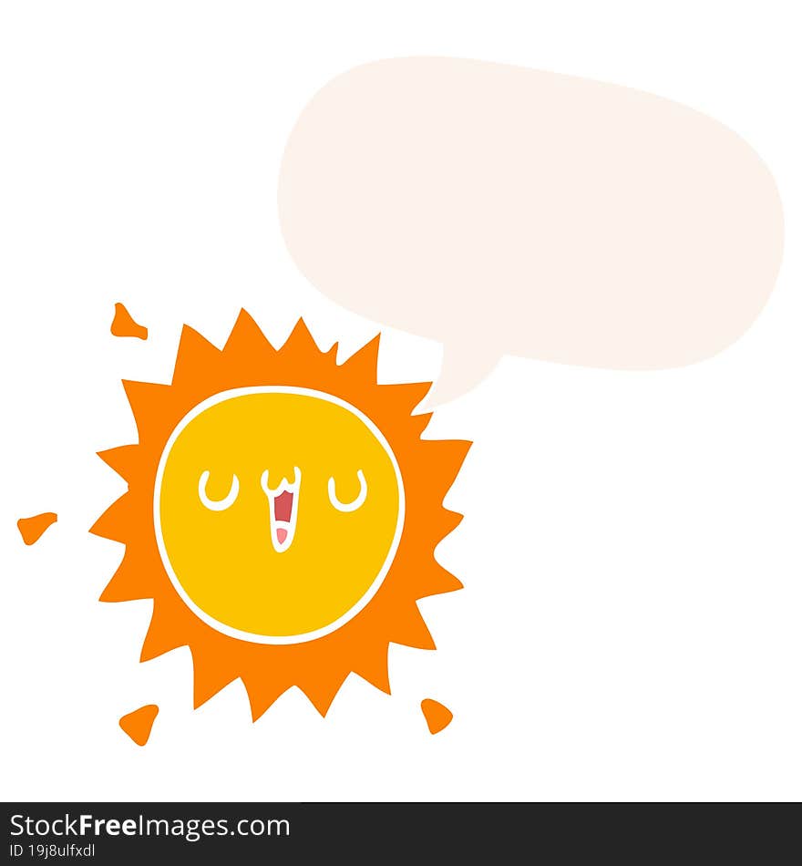 cartoon sun and speech bubble in retro style