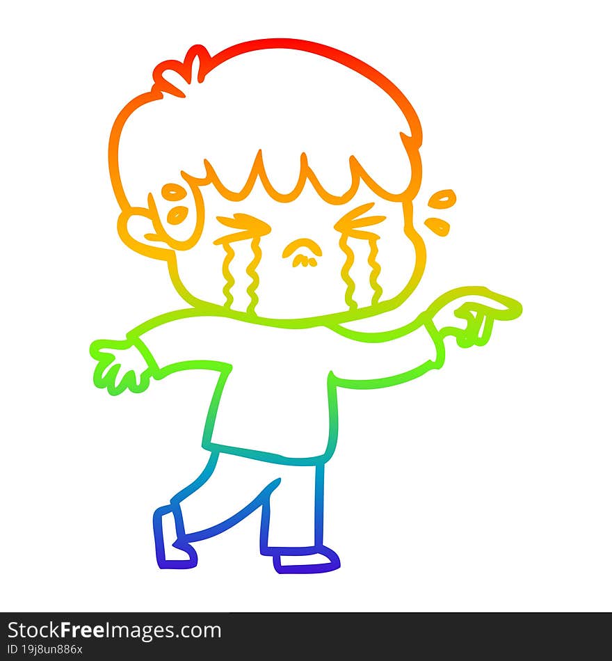 rainbow gradient line drawing of a cartoon boy crying