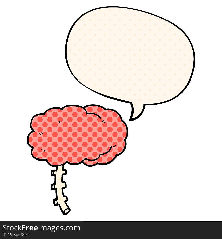 cartoon brain with speech bubble in comic book style