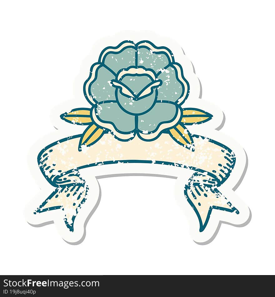 Grunge Sticker With Banner Of A Flower