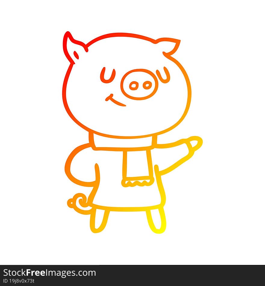 Warm Gradient Line Drawing Happy Cartoon Pig