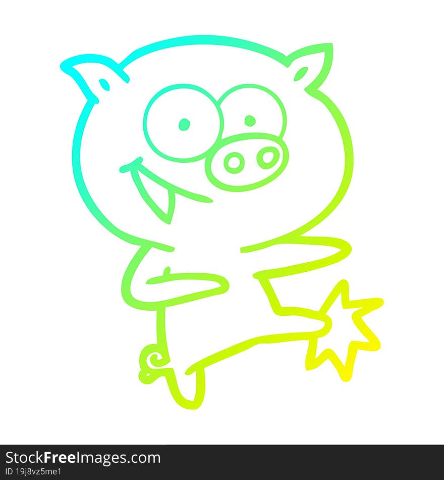 cold gradient line drawing of a cheerful dancing pig cartoon