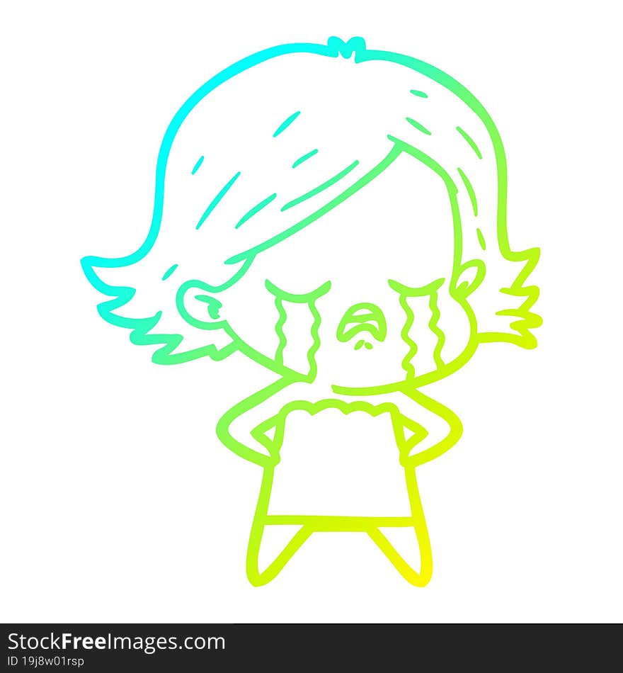 cold gradient line drawing cartoon girl crying