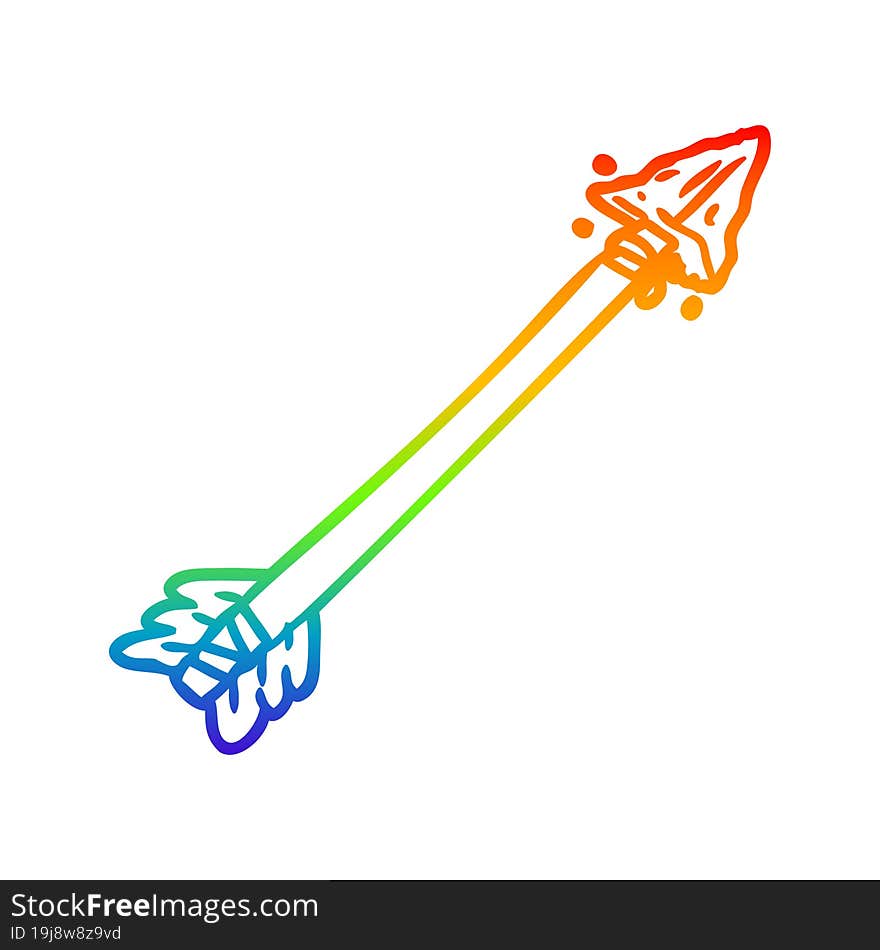 rainbow gradient line drawing of a primitive arrow