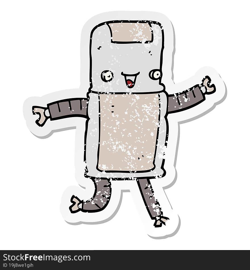 distressed sticker of a cartoon robot