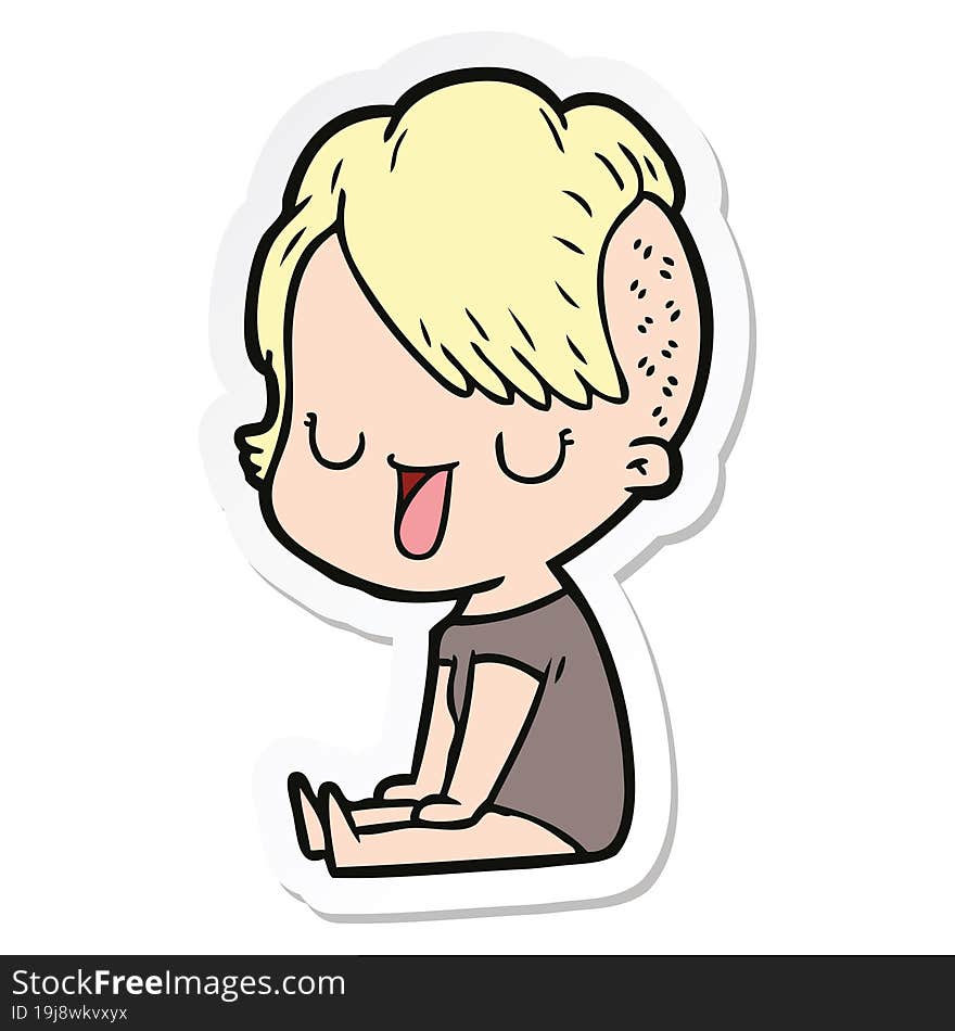 sticker of a cute cartoon girl with hipster haircut