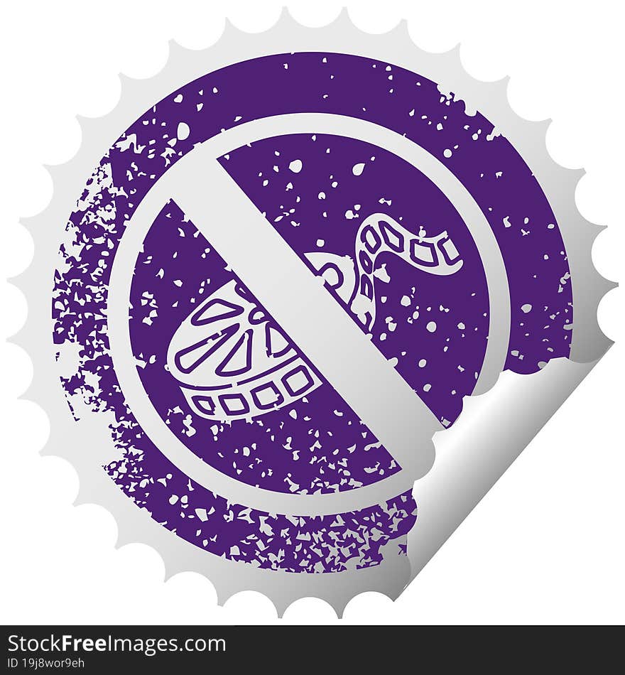 distressed circular peeling sticker symbol no movies allowed sign