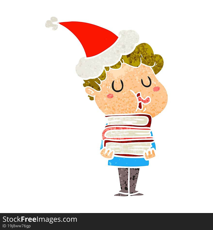 retro cartoon of a man singing wearing santa hat