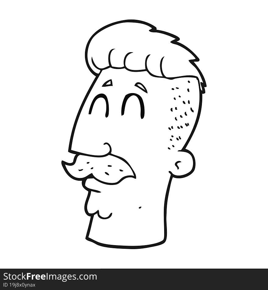 black and white cartoon man with hipster hair cut