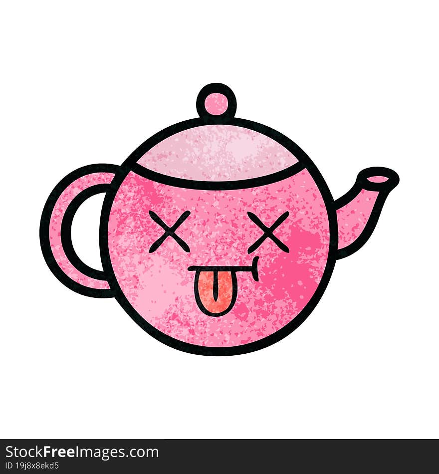 retro grunge texture cartoon of a teapot