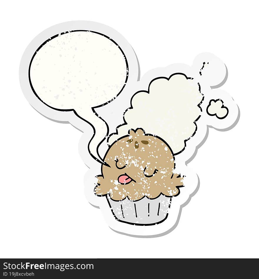 cute cartoon pie and speech bubble distressed sticker