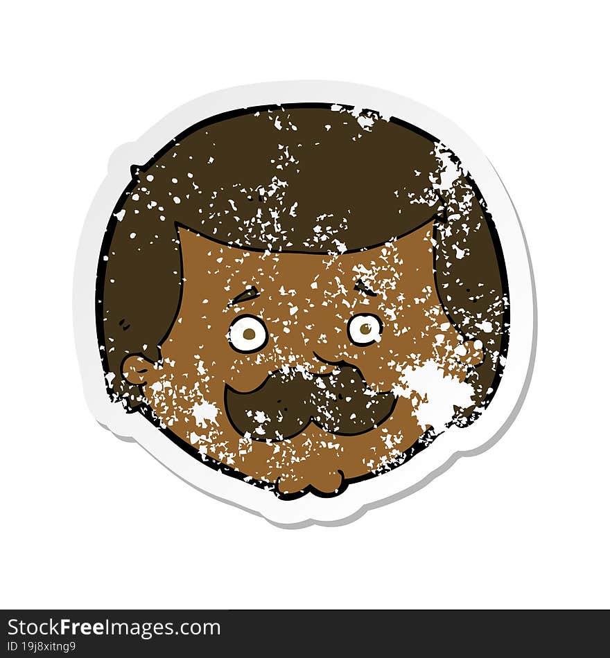 retro distressed sticker of a cartoon man with mustache